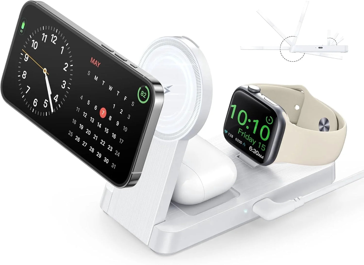 3-in-1 Foldable Wireless Charging Stand — for Phone, Watch & Earbuds