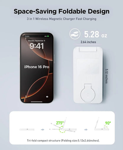 3-in-1 Foldable Wireless Charging Stand — for Phone, Watch & Earbuds