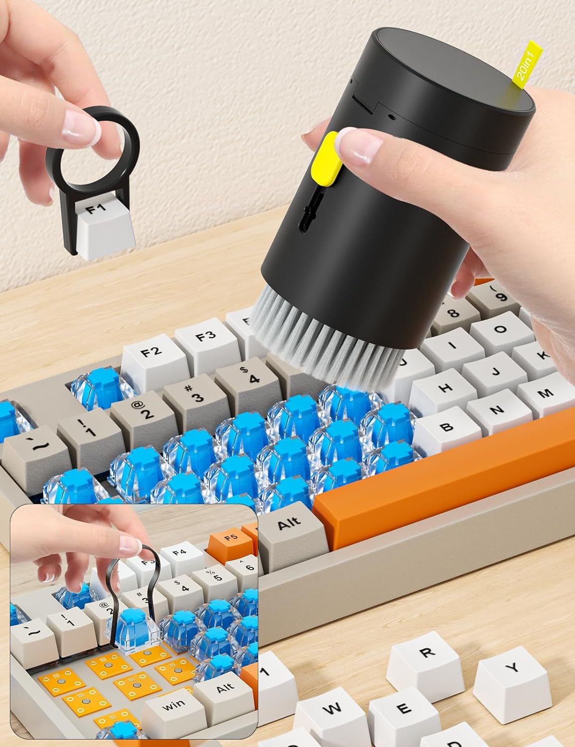 Professional Electronics Cleaning Kit with Retractable Brush and 20-in-1 Multi-Tool, Includes 2.5ml Mist Spray for Cleaning Phones, Tablets, Computers, Monitors, TVs, and Camera Lenses (Black)