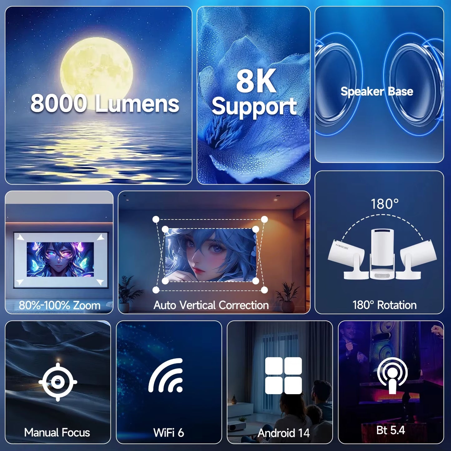 Portable Android Smart Projector — Dual WiFi, Bluetooth, Built-In Streaming Apps