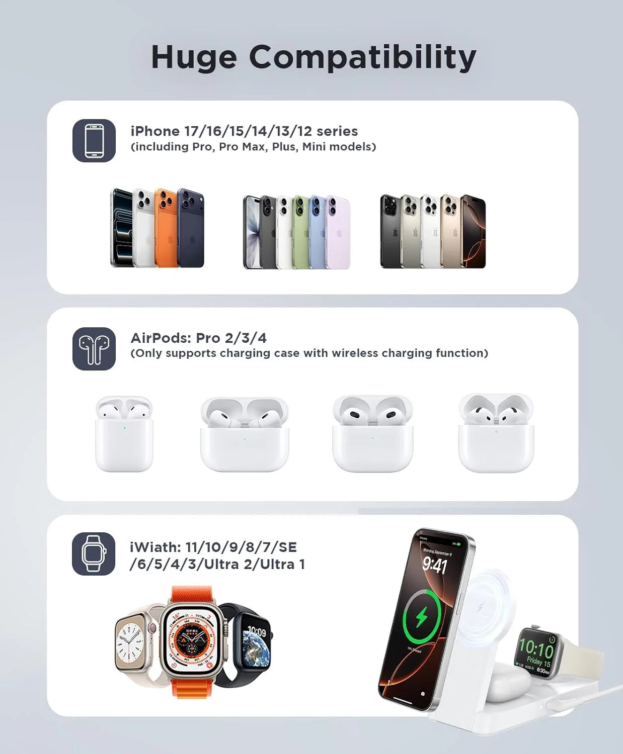 3-in-1 Foldable Wireless Charging Stand — for Phone, Watch & Earbuds