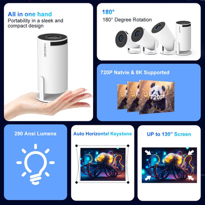 Portable Android Smart Projector — Dual WiFi, Bluetooth, Built-In Streaming Apps